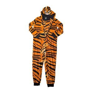 Nick & Nora Tiger Fleece Hooded Onesie Halloween Womens Medium Plush Jumpsuit